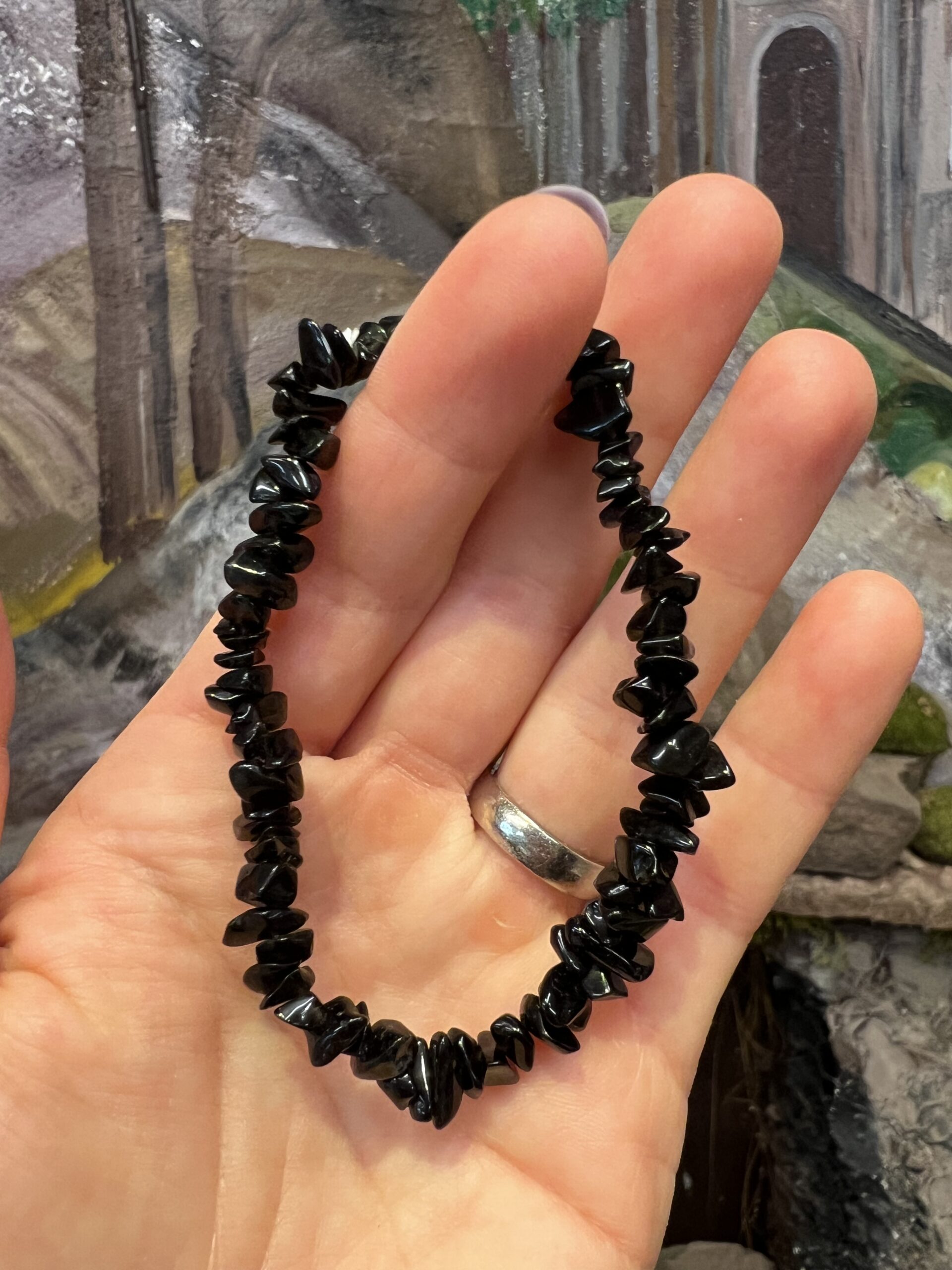 Sort obsidian armbånd